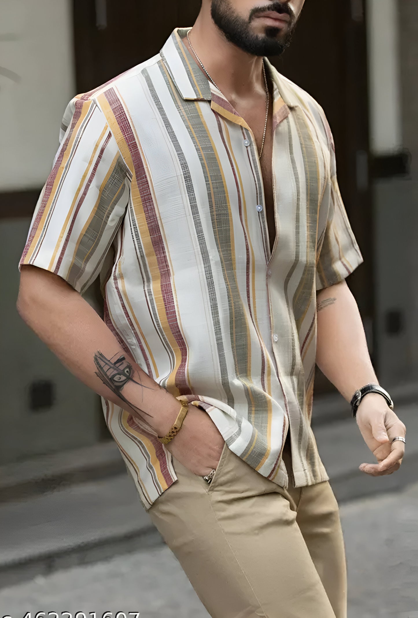 Men's Stylish Printed Striped Shirt