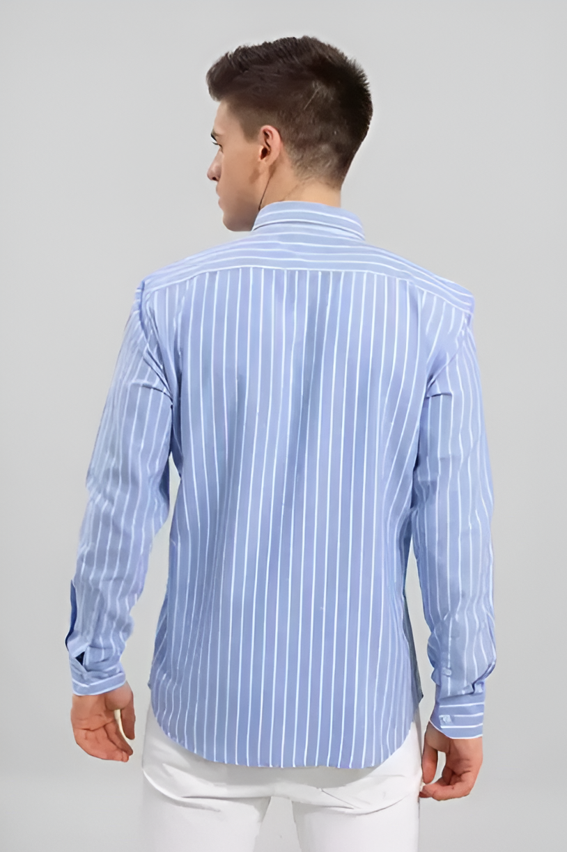 Men's Trendy Blue Stripe Shirt