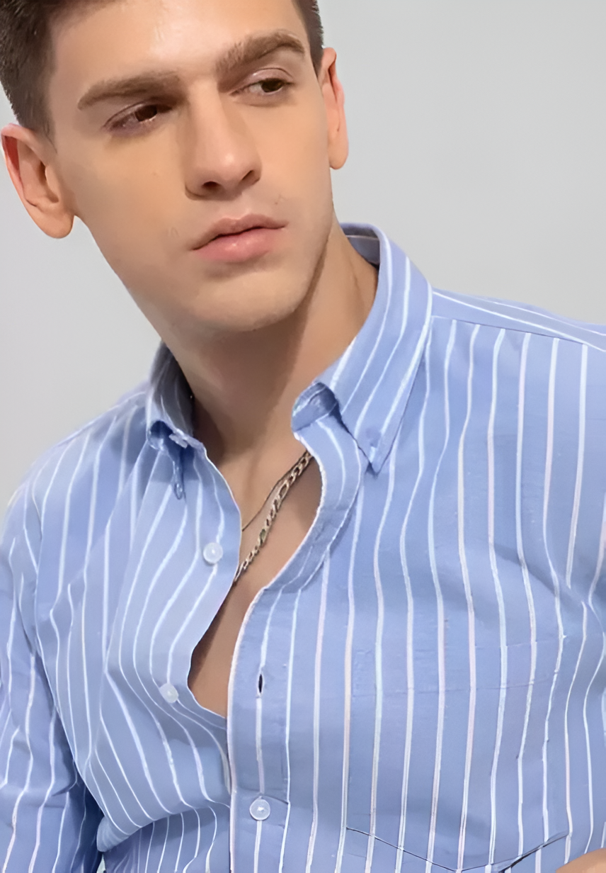 Men's Trendy Blue Stripe Shirt