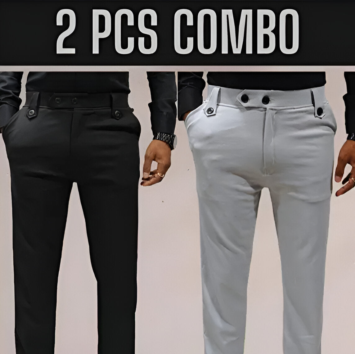 Men’s Combo of 2 Premium Slim Fit Trousers (Black & Grey)