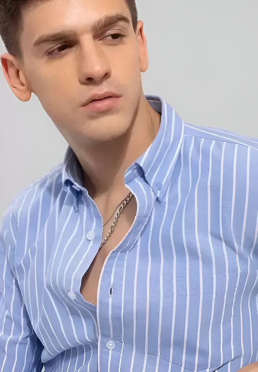 Men's Trendy Blue Stripe Shirt