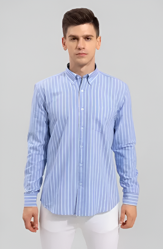 Men's Trendy Blue Stripe Shirt