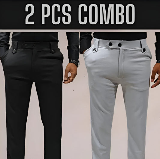 Men’s Combo of 2 Premium Slim Fit Trousers (Black & Grey)