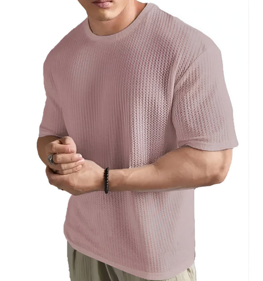 Men's Trendy Round Neck Cotton Blend Popcorn T-Shirt